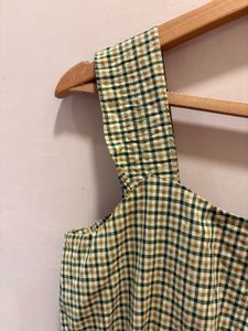 Beautiful Green Plaid Tiered Midi Dress