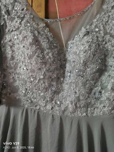 Elegant Gray Lace Evening Gown