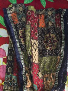 Patterned kaftan kurta with Fringe
