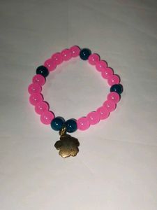 Pink Flower Charm Glass Beads Bracelet