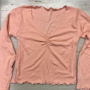 Peach V-Neck Long Sleeve Top