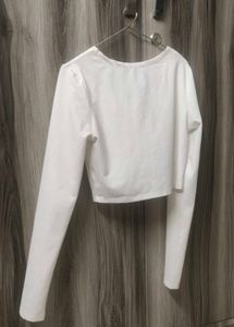 White V Neck Crop Top SHEIN