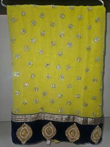Elegant Lime Green Saree With Stiched Blouse