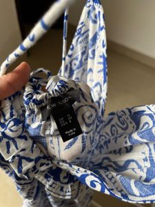 Blue-White Pattern Strappy Maxi Dress