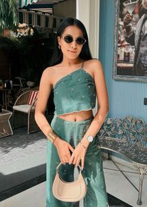 Green Crop Top &amp; Wide Leg Pants Set