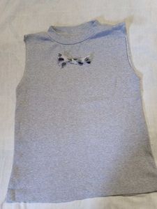Gray Sleeveless Top with Bow