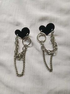 y2k grunge black heart drop Chain Earrings gothi