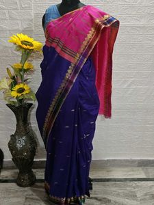 Pink & Blue Cotton  Blend Saree