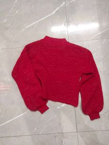 Expensive Looking Red Mock Neck Cropped Sweater
