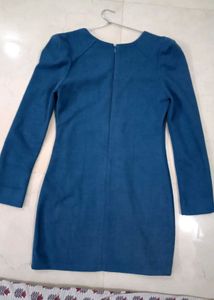 Blue Mini Winter Dress With Zipper