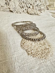 Silver Oxidised Metallic Bangles - Set Of 4