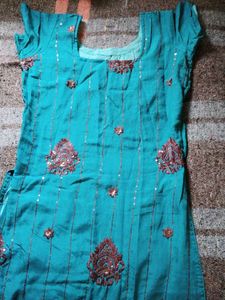 Teal Embellished Kurta