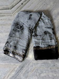 Gray &amp; Black Tie-Dye Style Saree