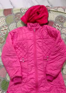 Pink Quilted Jacket with Hood