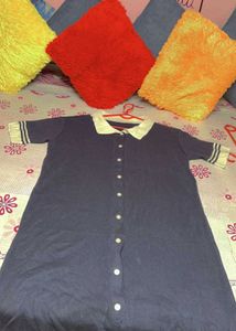 Korean Long Style Top Half Sleeve And Koller Blue