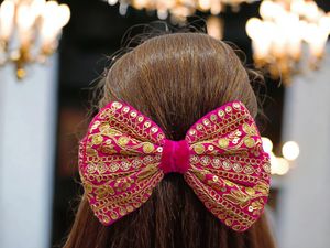 Embroidered Hot Pink Hair Bow
