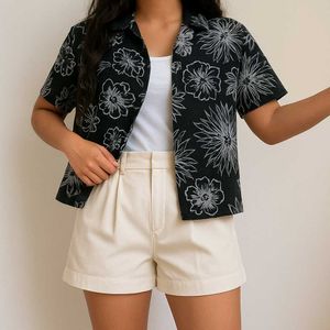 Floral Black Shrug Type Shirt For Summers