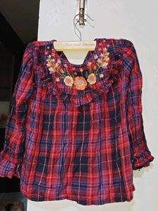Plaid Embroidered Top