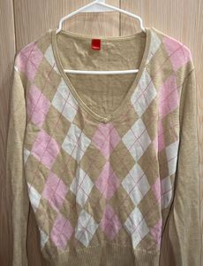 Korean Argyle Pattern V-Neck Sweater