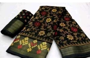 Black Floral Woven Sari