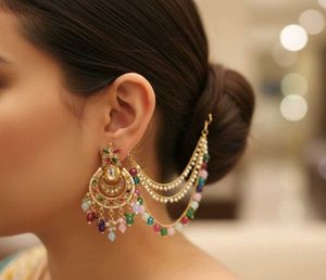 Earrings with detachable Ear Chain and tikka