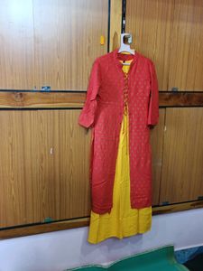 Beautiful DressWithRedJocket And Yellow Petticoat
