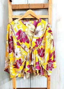 Yellow Floral Print CottonTop  Size-36-38