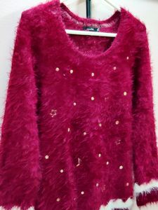 Premium imported red, pearl-embellished sweater