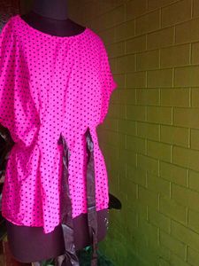 Pink Polka Dot Tie Top