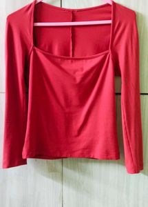 Red Square Neck Top