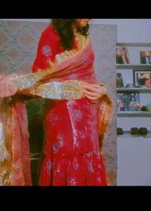 gharara tubelight red pink small net kurta