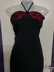 Corset Black Halter Dress with Red Detail