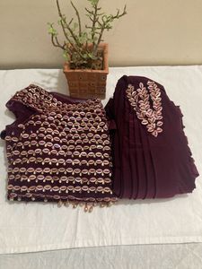Girlish Partwear Ready To Wear Wine Saree