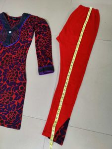 Floral Kurta with Red Leggings