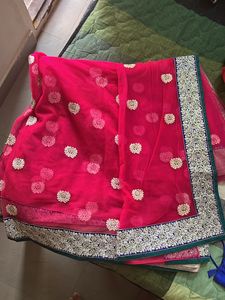 Elegant Pink Embroidered Saree