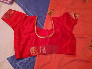 Peach Worked Saree With Stitched Blouse