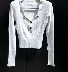 WHITE BUTTON-UP KOREAN TOP 🤍