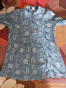 Blue Floral Print Tunic Top