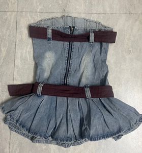 y2k vintage denim belted mini dress🤩