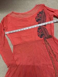 Coral Kurta With Slit