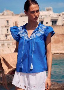 Blue Embroidered Top