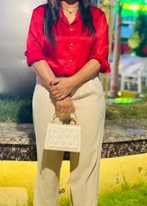 Red Silk Button Down Shirt