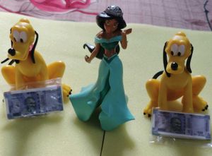 Disney Jasmine &amp; Pluto Figures 3 Pcs Set + 2 Notes