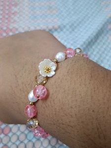 Pink Beaded Bracelet with Flower