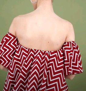 Berrylush Red Printed Bardot Top