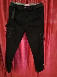 Black Cargo Pants with Belt