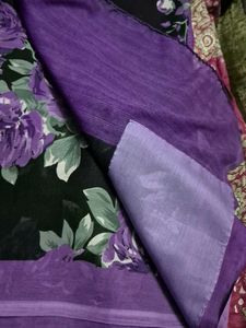 Purple And Black Flower Design Saree