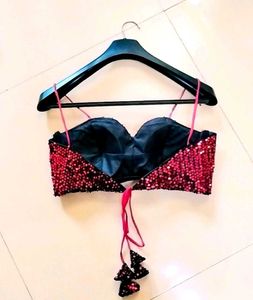 Sequin Padded Spaghetti Strap Velvet Blouse