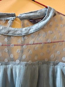 CODE by Lifestyle Blue Sheer Polka Dot Top