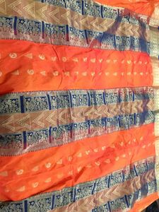 Silk Banarasi Saree Orange 🧡 And 💙 Blue